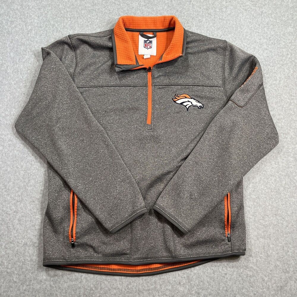 Denver Broncos NFL 1/4 Zip Pullover Sweatshirt Medium Gray Orange